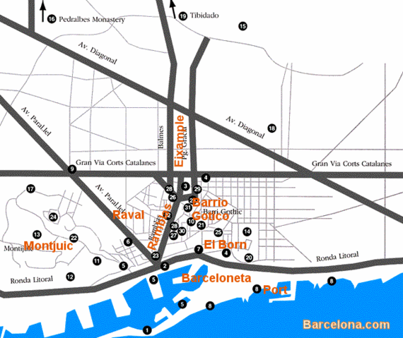 Barcelona Map of city center tourist zones