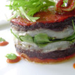 Roast pepper, cod and tapenada timbale