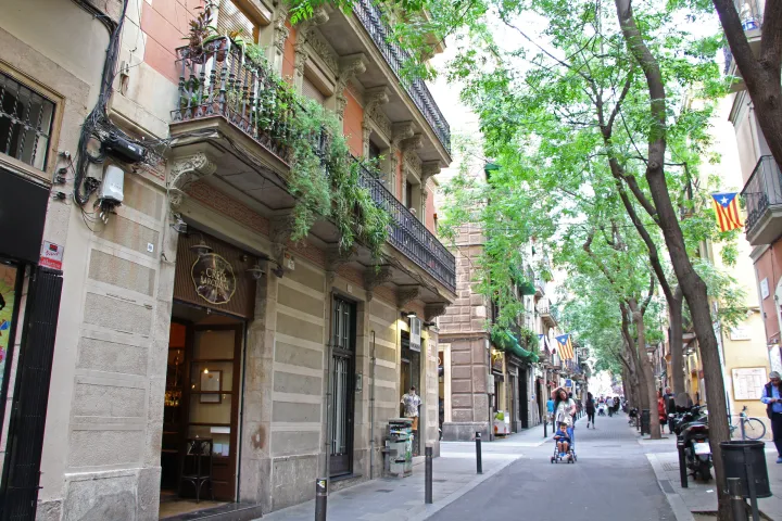 Il Carrer de Verdi, con le sue facciate basse, i suoi balconi e i suoi alberi, è una via commerciale della Vila de Gràcia