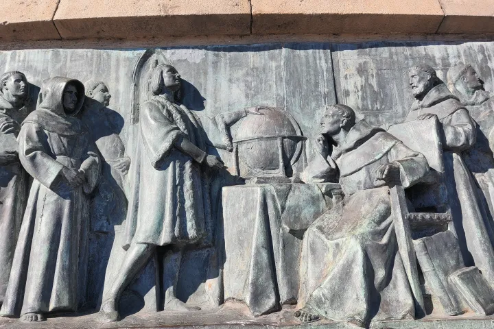 Columbus Monument - details of the fresco depicting Columbus and a world map