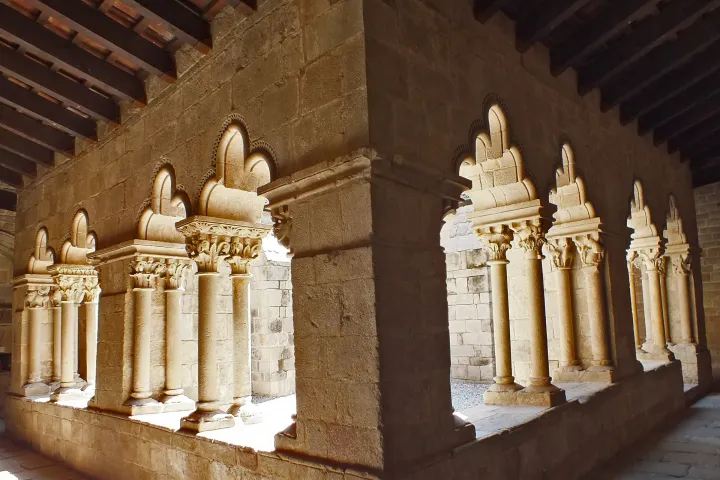 The Cloister Gallery of Sant Pau del Camp, with its polylobed arches supported by paired columns
