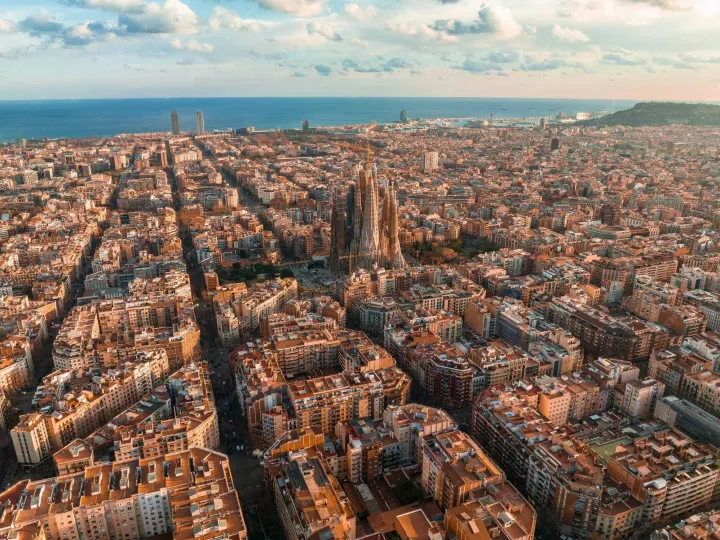 Aerial view of Barcelona with the Sagrada Familia at the center