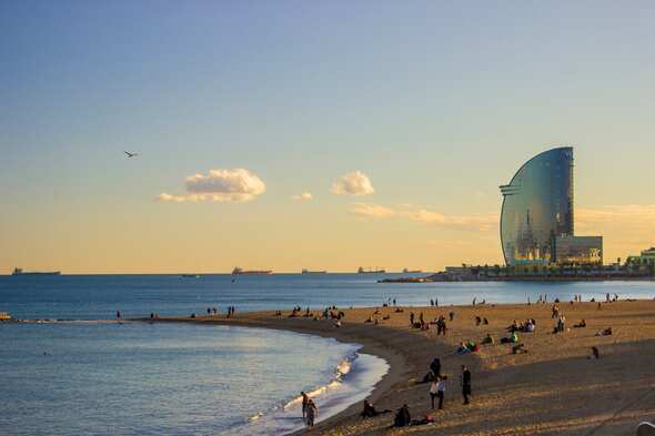 Barcelona Spain tourism - View of Hotel W from the beach Barcelona Spain tourism - View of Hotel W from the beach